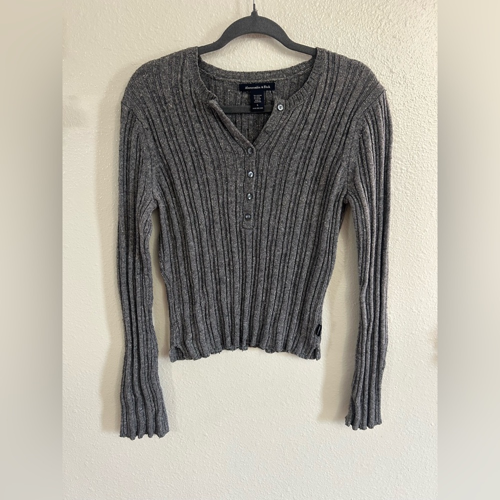 Y2K Abercrombie & Fitch Cotton Wool Blend Ribbed Henley Sweater Women’s L